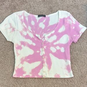 Pink and White Tie-Dye Crop Tee
